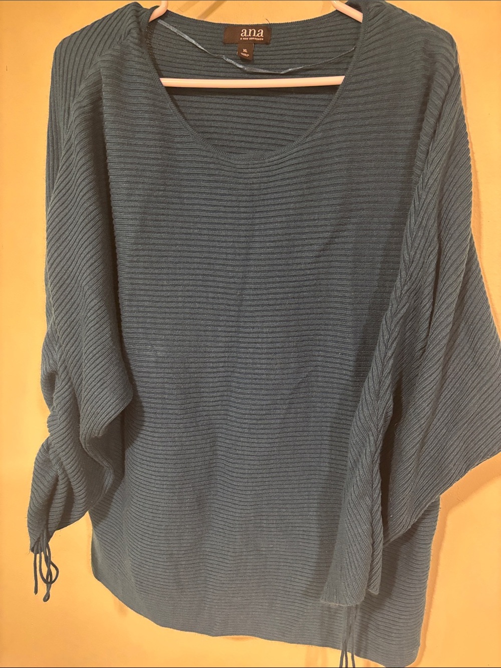 a.n.a Teal Ribbed Scoop Neck Pullover with Drawstring Cuffs